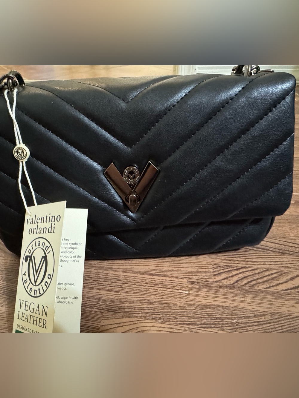 Valentino Orlandi Black Quilted Crossbody Bag with V-Turn Lock NWT